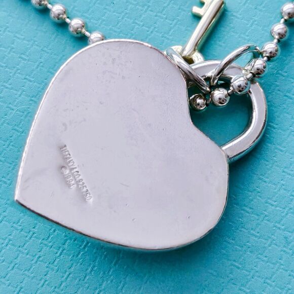 Vintage Tiffany & Co. Large Heart Padlock & Key 18k Silver Pendant Necklace 34” - Picture 2 of 8